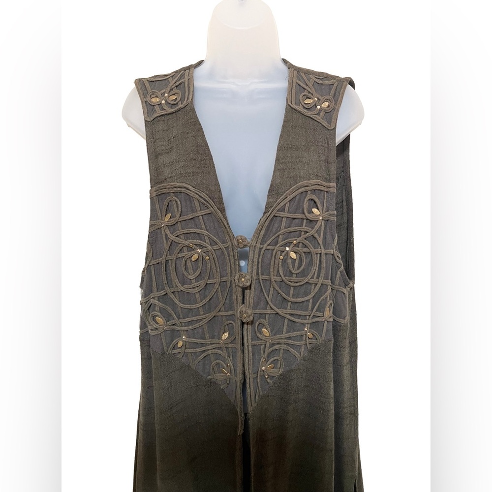 Y2K Cache L Embroidered Duster Asymmetrical Bling Indie Sleaze Forest Fairy Boho - Picture 2 of 13